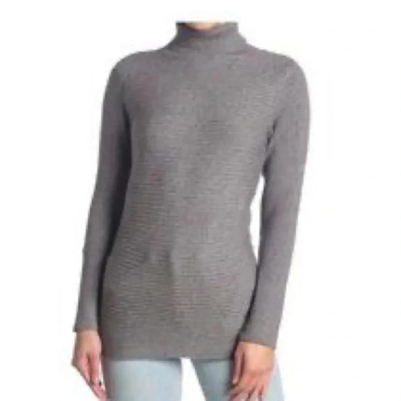 Women’s Gray Ribbed Knit Mock Neck Sweater Long Sleeve Pullover Tunic Top S - Picture 1 of 5